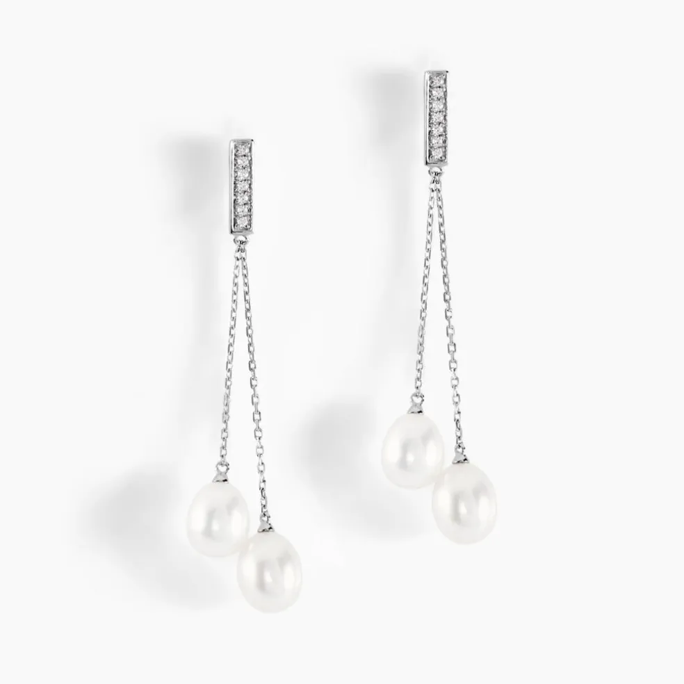 Boucles D'oreilles Pendantes Giacomo Or Blanc Perle De Culture