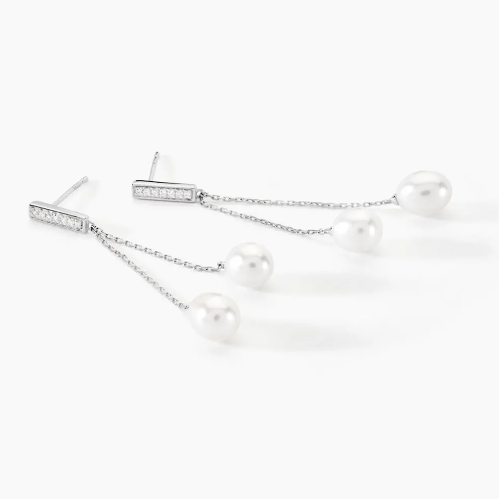 Boucles D'oreilles Pendantes Giacomo Or Blanc Perle De Culture