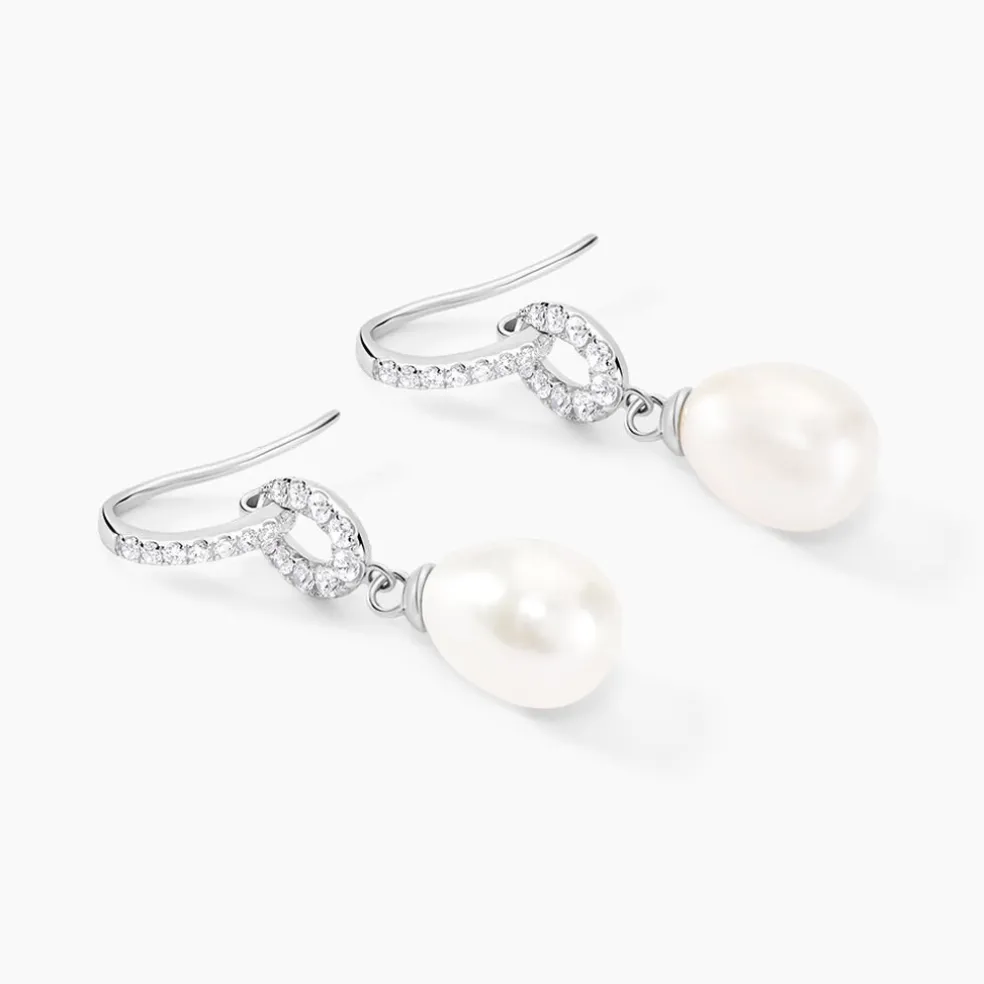 Boucles D'oreilles Pendantes Tiphaine Argent Blanc Perle De Culture