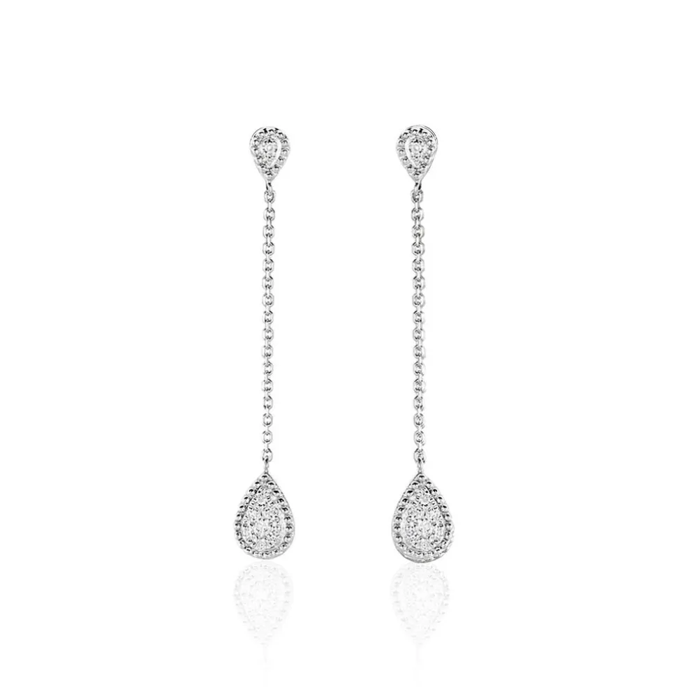 Boucles D'oreilles Pendantes Mariona Or Blanc Diamant