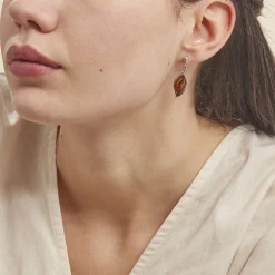 Boucles D'oreilles Pendantes Vyara Argent Blanc Ambre