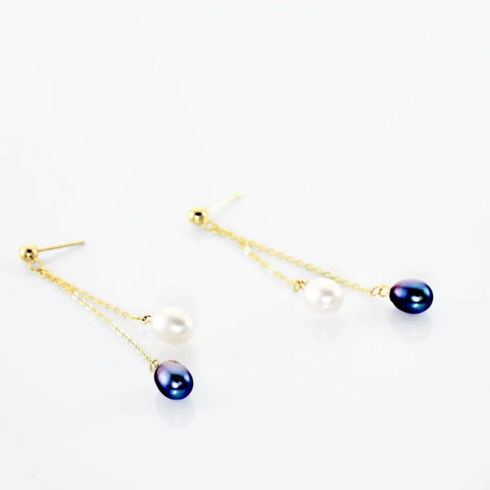 Boucles D'oreilles Pendantes Or Jaune Brayann Perles De Culture