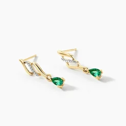 Boucles D'oreilles Pendantes Or Jaune  Patrocle Emeraude Et Diamants