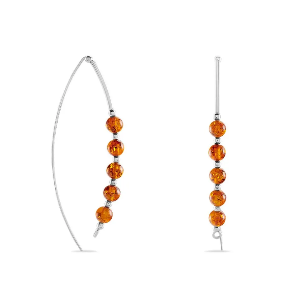 Boucles D'oreilles Pendantes Satu Argent Blanc Ambre