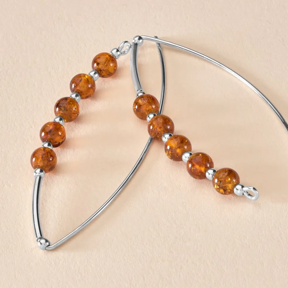 Boucles D'oreilles Pendantes Satu Argent Blanc Ambre