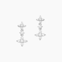 Boucles D'oreilles Pendantes Midnight Flower Argent Blanc Oxyde