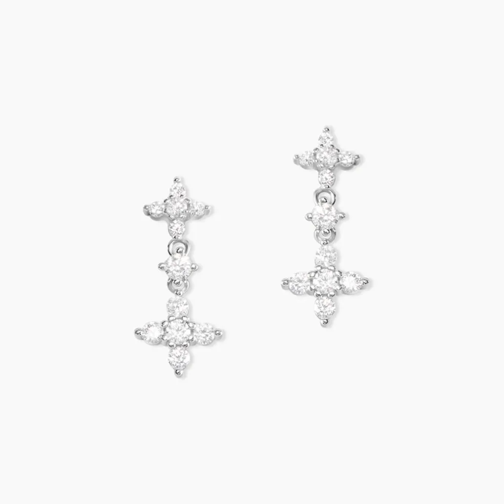 Boucles D'oreilles Pendantes Midnight Flower Argent Blanc Oxyde
