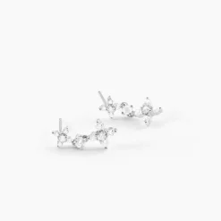 Boucles D'oreilles Pendantes Midnight Flower Argent Blanc Oxyde