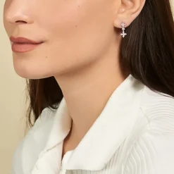 Boucles D'oreilles Pendantes Midnight Flower Argent Blanc Oxyde