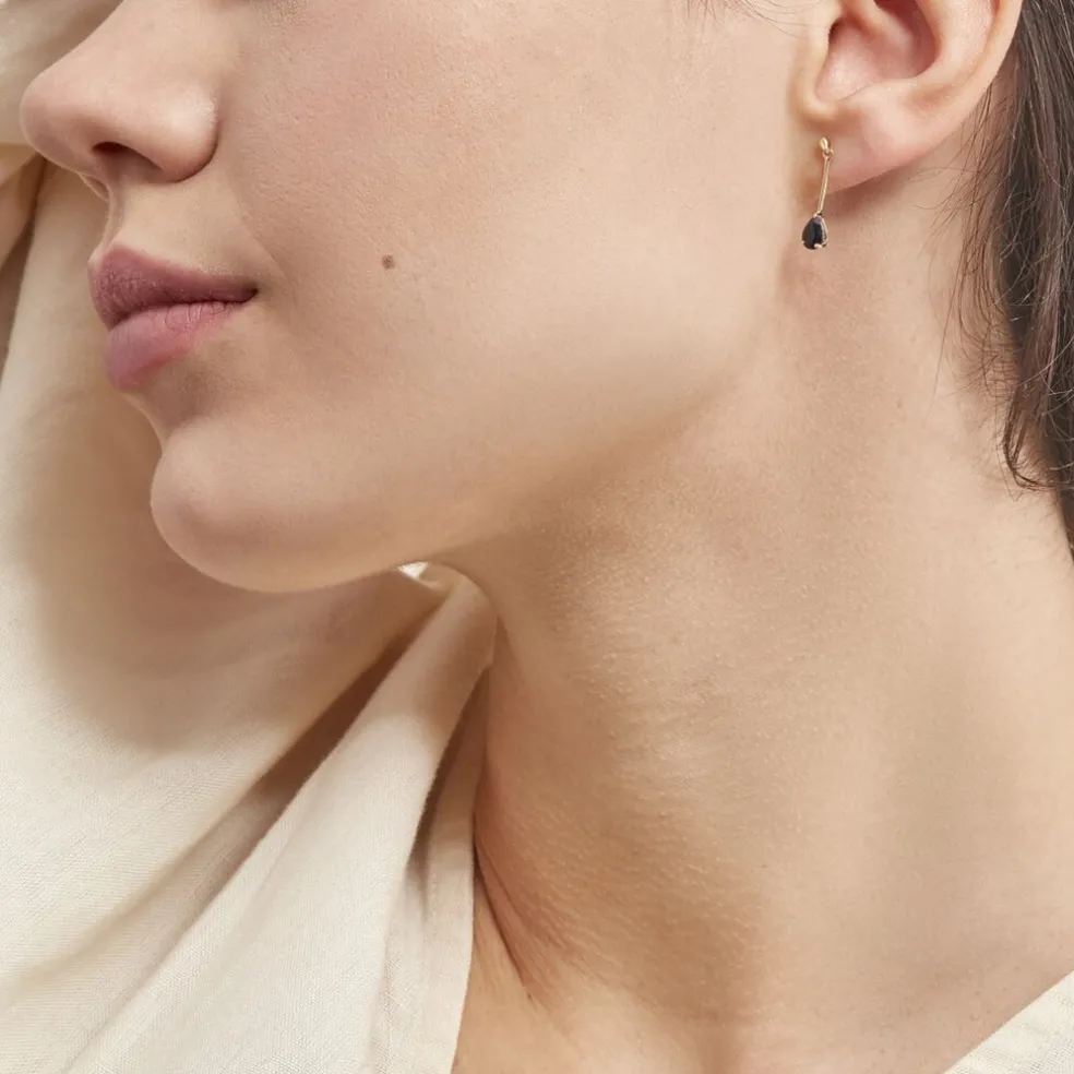 Boucles D'oreilles Pendantes Goutte Or Jaune Saphir