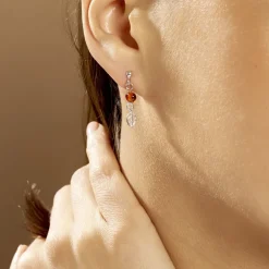 Boucles D'oreilles Pendantes Nolana Argent Blanc Ambre