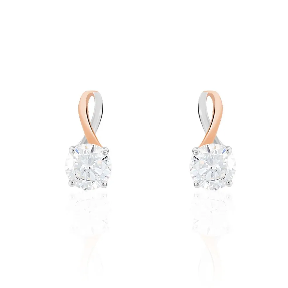 Boucles D'oreilles Pendantes Micheline Or Bicolore Oxyde De Zirconium