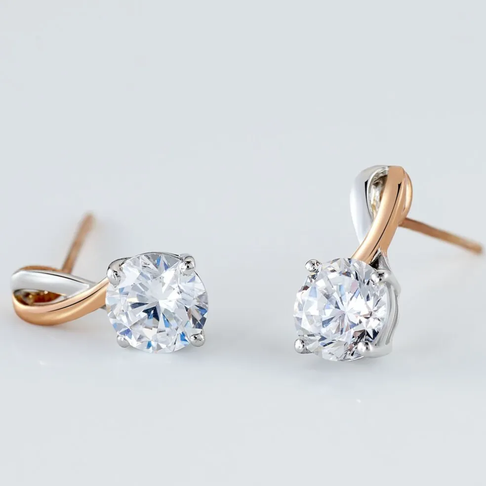 Boucles D'oreilles Pendantes Micheline Or Bicolore Oxyde De Zirconium