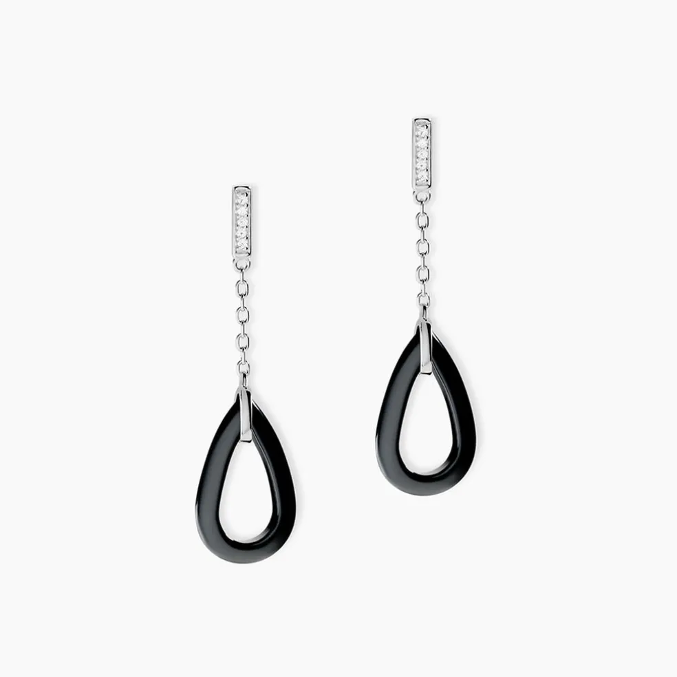 Boucles D'oreilles Pendantes Amaris Argent Blanc Céramique Et Oxyde