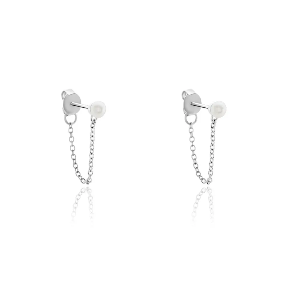 Boucles D'oreilles Pendantes Argent Blanc Leent Perles De Culture