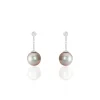 Boucles D'oreilles Pendantes Semi-ronde Or Blanc Perle De Tahiti