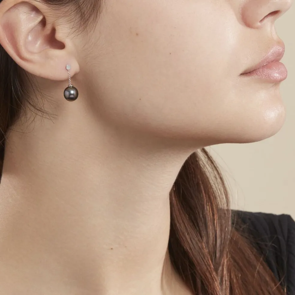Boucles D'oreilles Pendantes Semi-ronde Or Blanc Perle De Tahiti