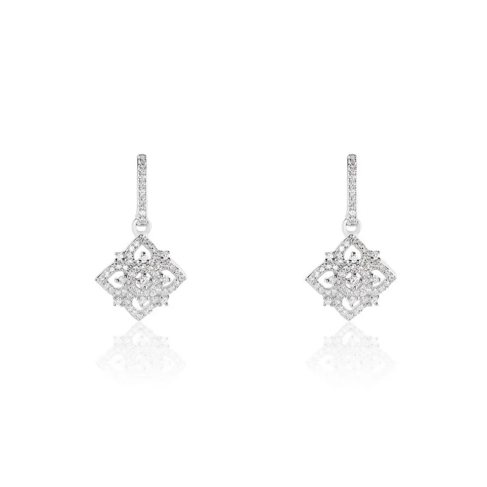 Boucles D'oreilles Pendantes Rosée Or Blanc Diamant