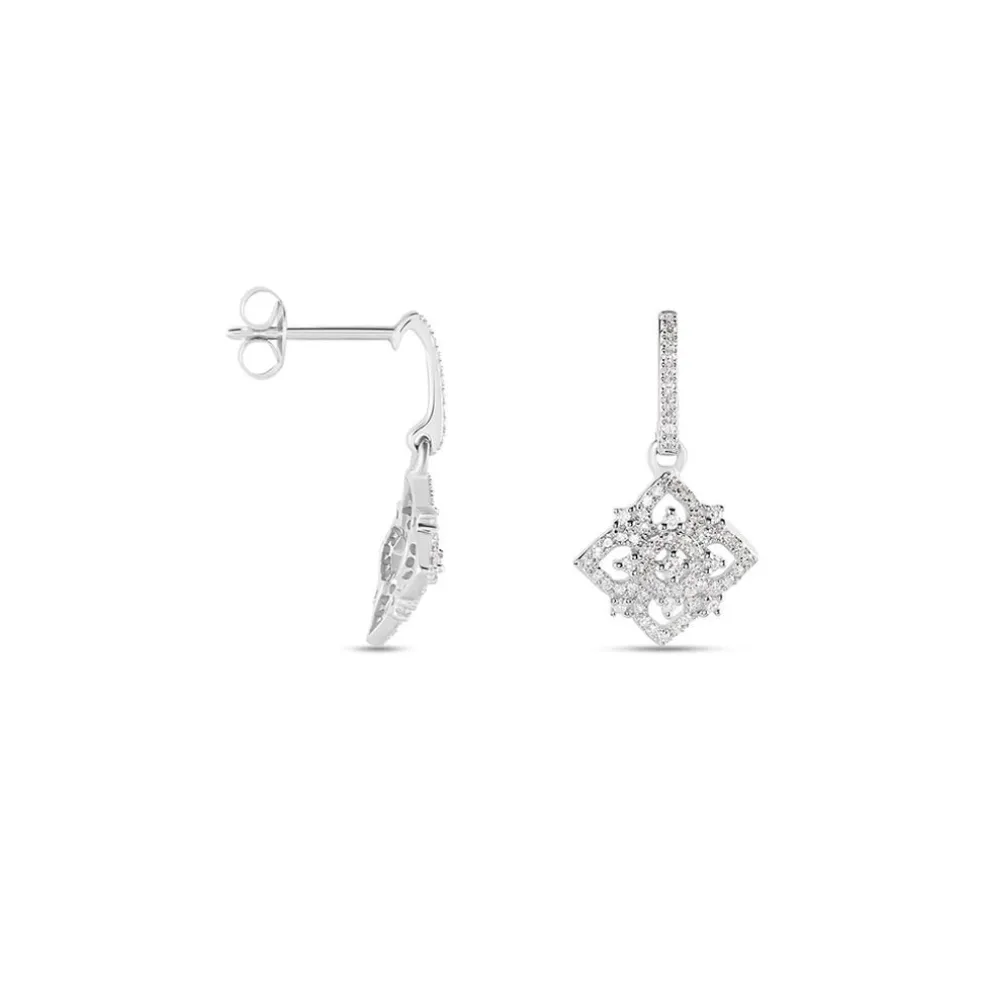 Boucles D'oreilles Pendantes Rosée Or Blanc Diamant