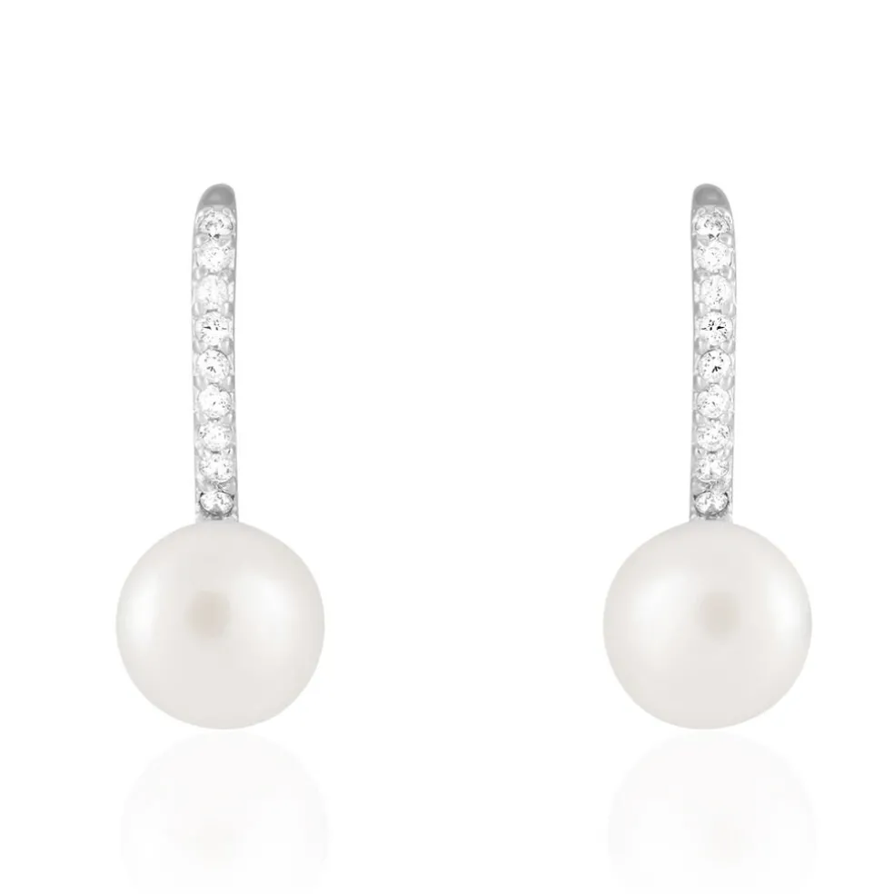 Boucles D'oreilles Pendantes Gwaldys Argent Perle De Culture Et Oxyde