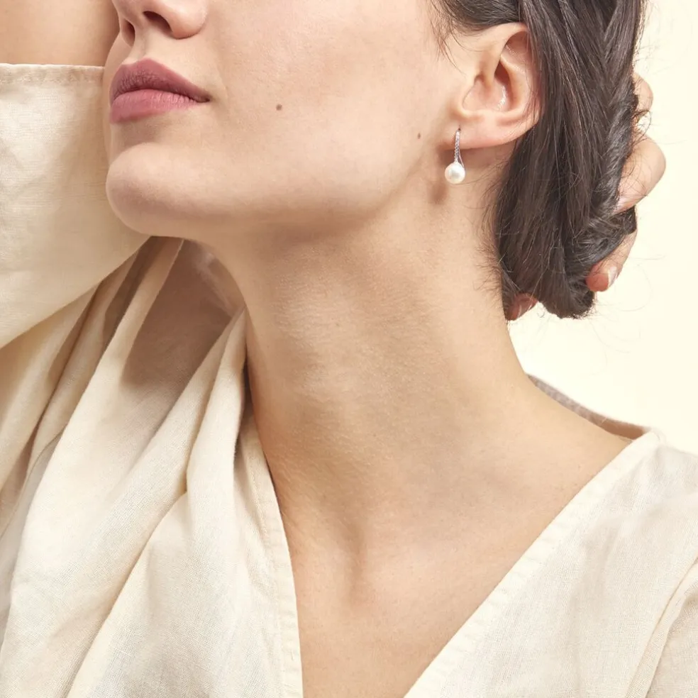 Boucles D'oreilles Pendantes Gwaldys Argent Perle De Culture Et Oxyde