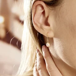 Boucles D'oreilles Pendantes Baroque Or Jaune Perles De Culture