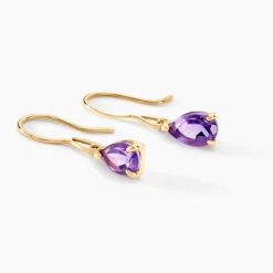 Boucles D'oreilles Pendantes Kalyne Or Jaune Amethyste