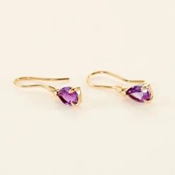 Boucles D'oreilles Pendantes Kalyne Or Jaune Amethyste