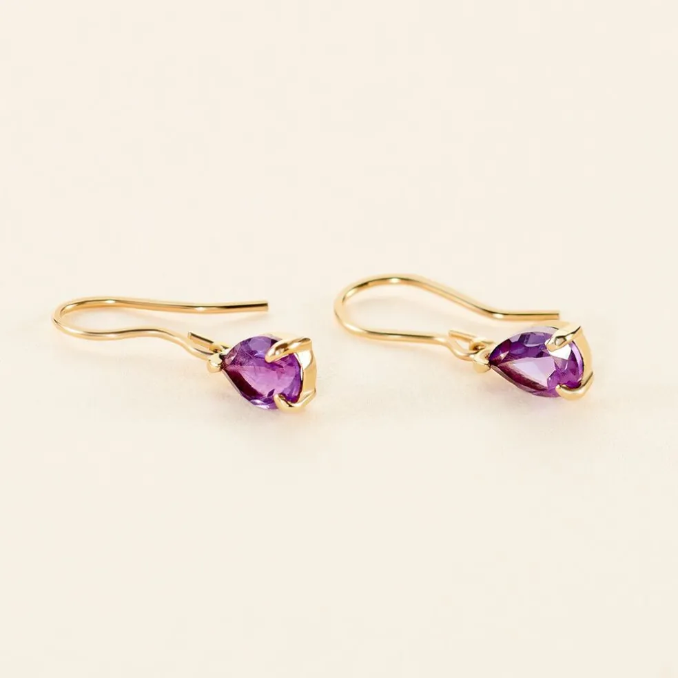 Boucles D'oreilles Pendantes Kalyne Or Jaune Amethyste