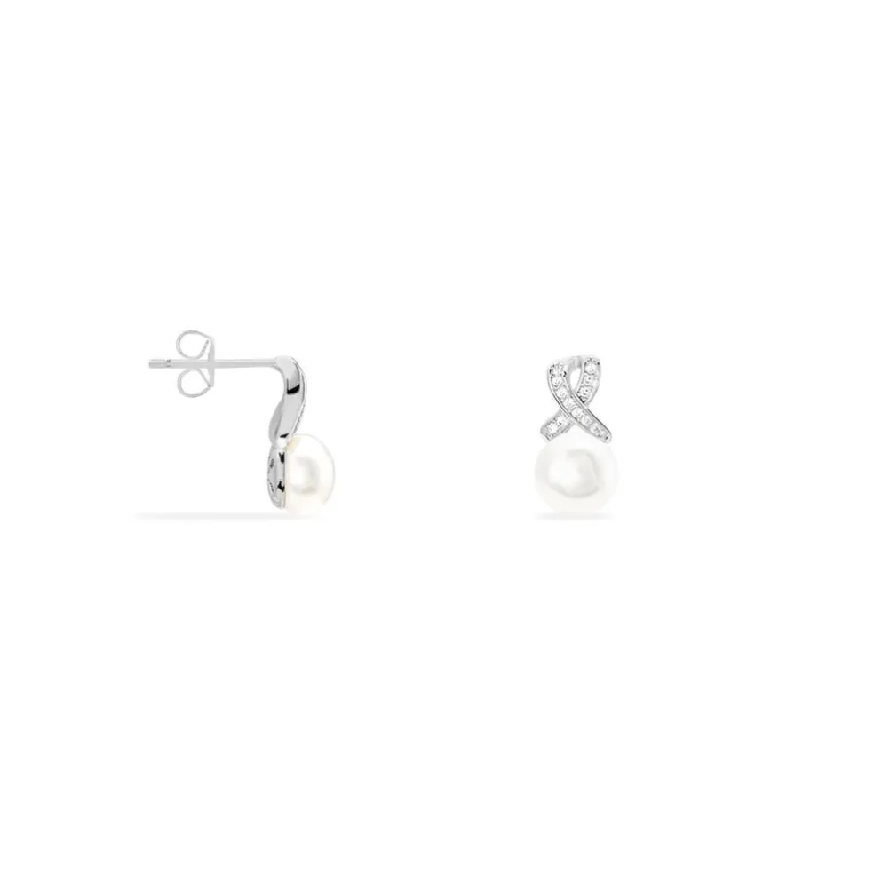 Boucles D'oreilles Pendantes Sathine Argent Perle De Culture Et Oxyde