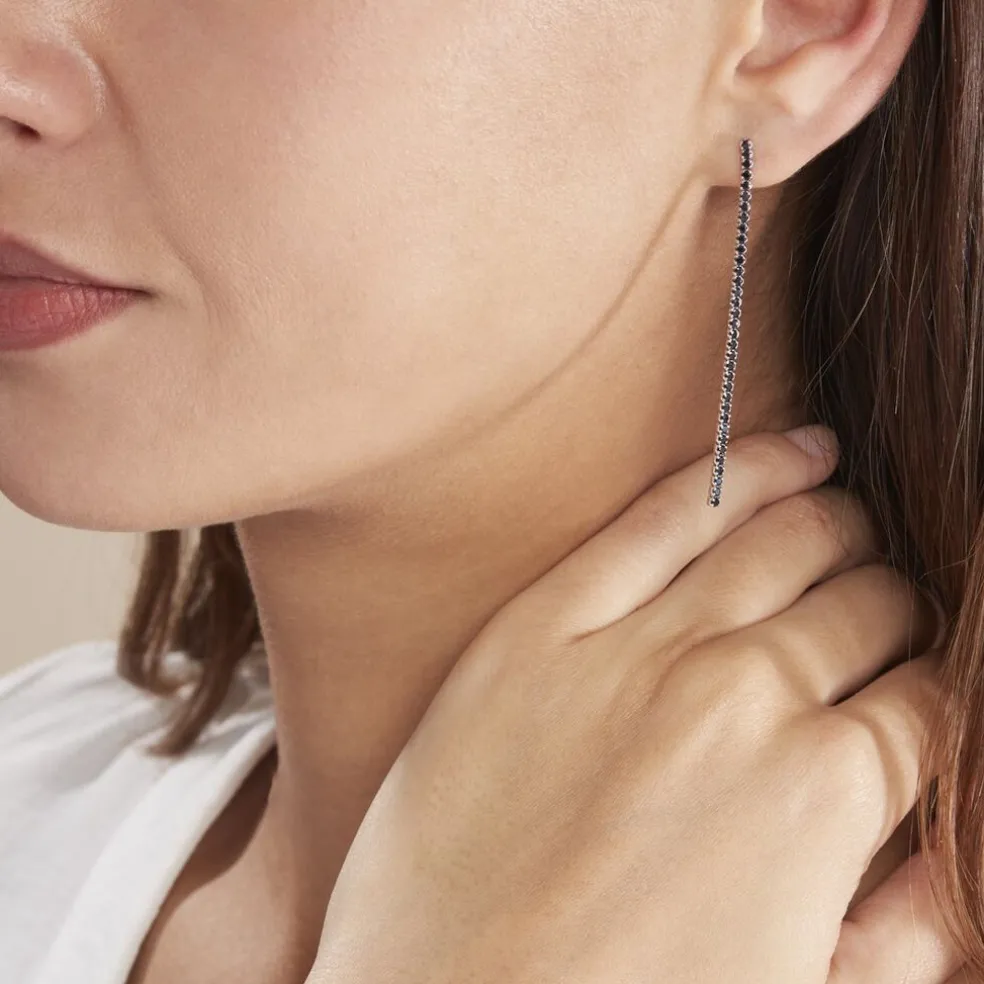 Boucles D'oreilles Pendantes Lou-anne Argent Blanc Oxyde Noir