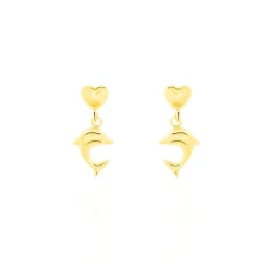 Boucles D'oreilles Pendantes Fulvie Coeurs Et Dauphin Or Jaune