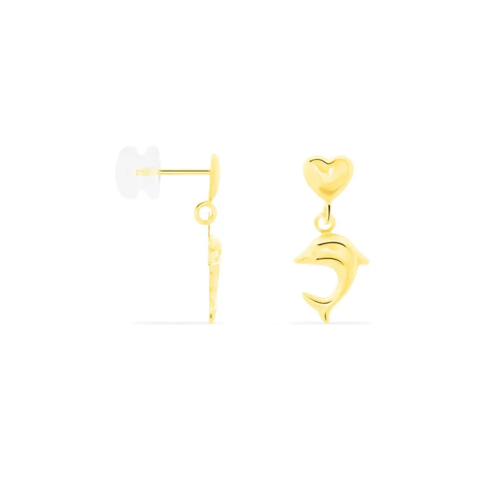 Boucles D'oreilles Pendantes Fulvie Coeurs Et Dauphin Or Jaune