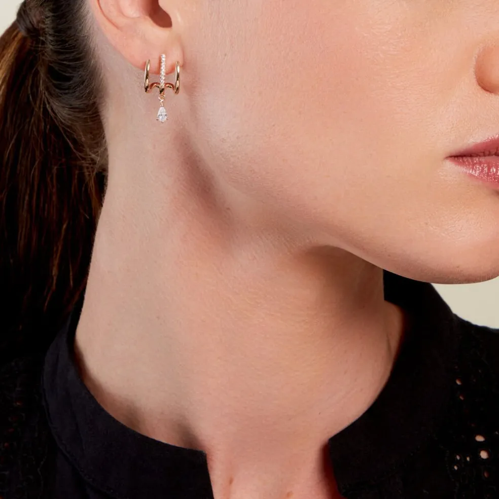 Boucles D'oreilles Pendantes Louelia Plaqué Or Doré Oxyde De Zirconium