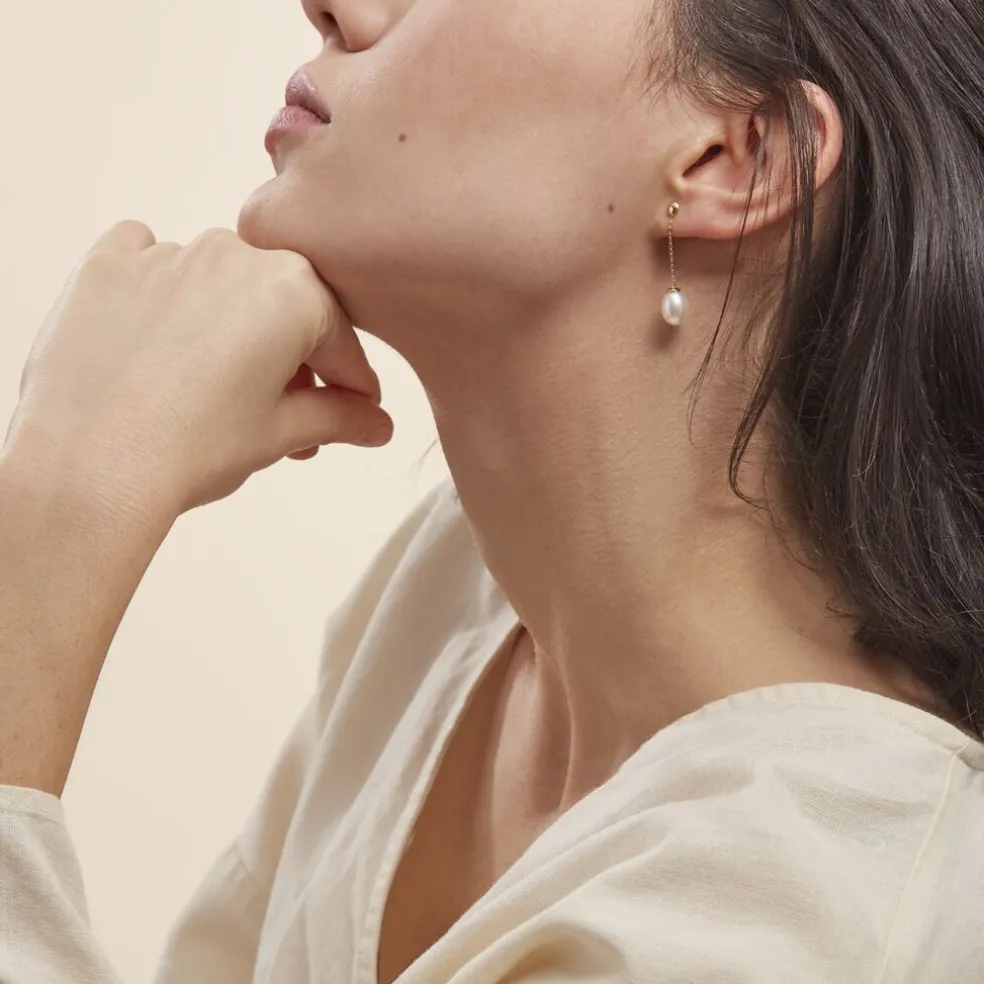 Boucles D'oreilles Pendantes Valera Or Jaune Perle De Culture