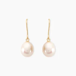 Boucles D'oreilles Pendantes Baroque Or Jaune Perle De Culture