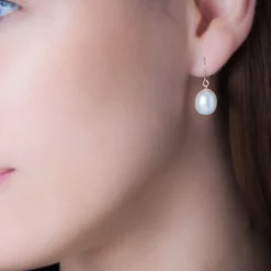 Boucles D'oreilles Pendantes Baroque Or Jaune Perle De Culture