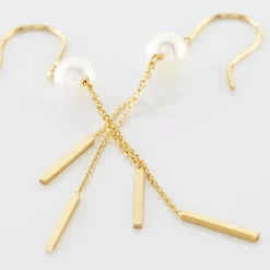 Boucles D'oreilles Pendantes Salman Or Jaune Perle De Culture