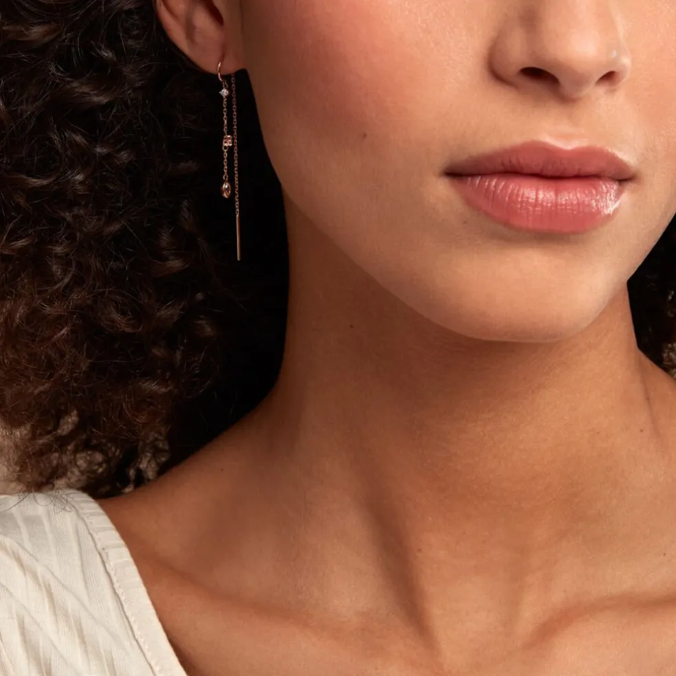 Boucles D'oreilles Pendantes Akoni Plaqué Or Jaune Oxyde De Zirconium