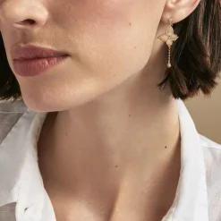 Boucles D'oreilles Pendantes Areli Plaque Or Doré Nacre Oxyde