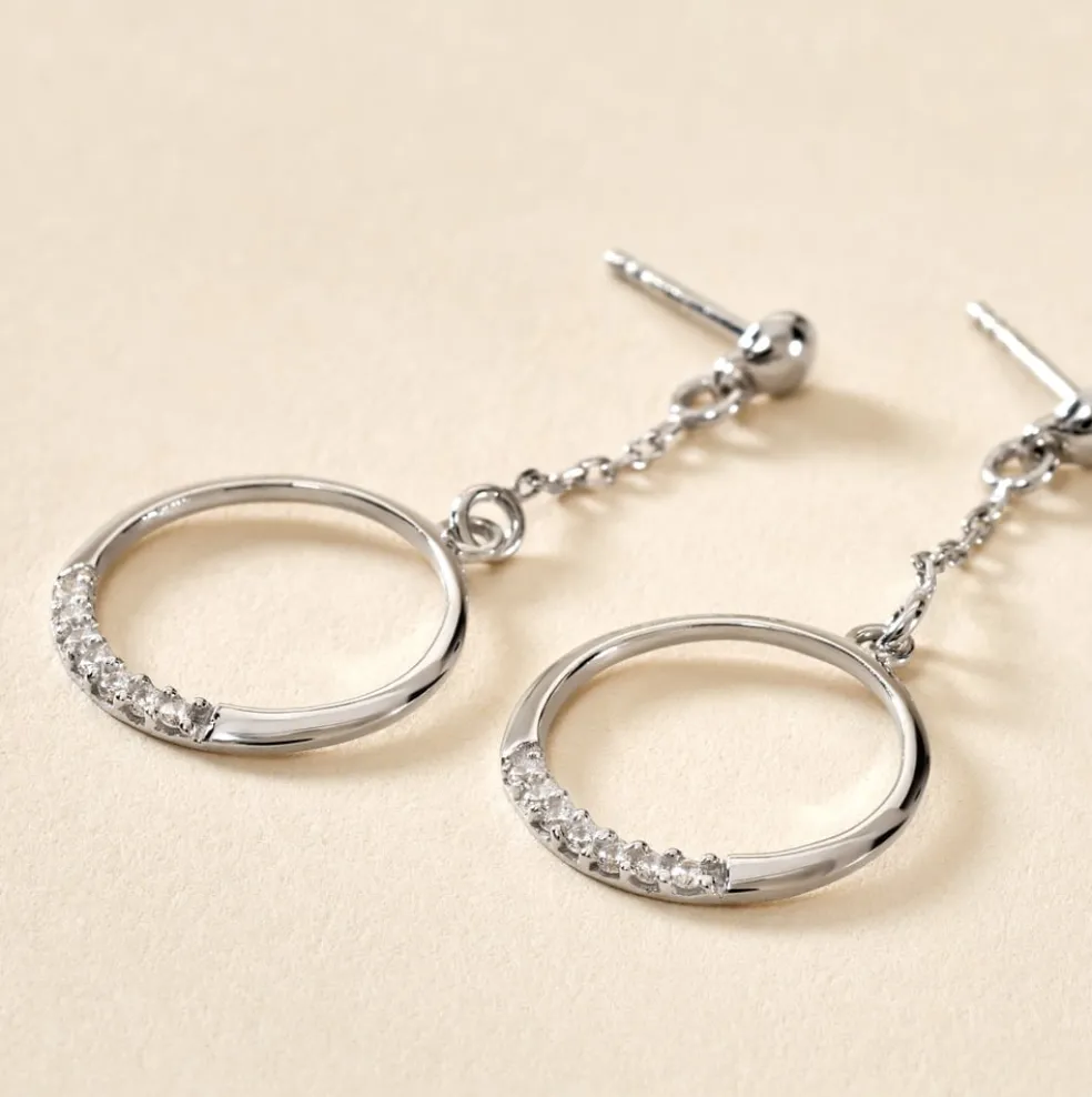 Boucles D'oreilles Pendantes Amma Argent Blanc Oxyde De Zirconium