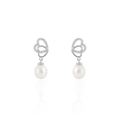 Boucles D'oreilles Pendantes Rosella Argent Perle De Culture Et Oxyde