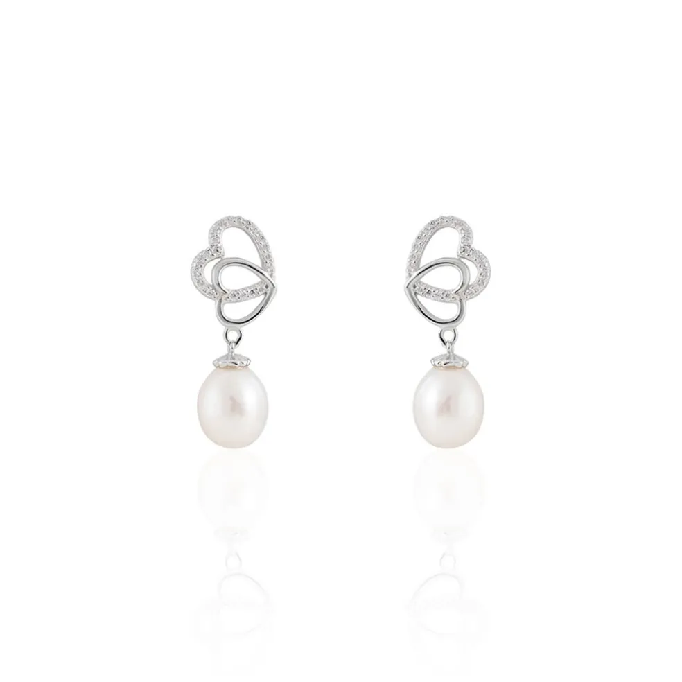 Boucles D'oreilles Pendantes Rosella Argent Perle De Culture Et Oxyde