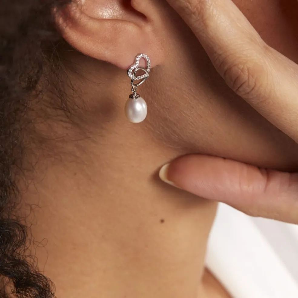 Boucles D'oreilles Pendantes Rosella Argent Perle De Culture Et Oxyde