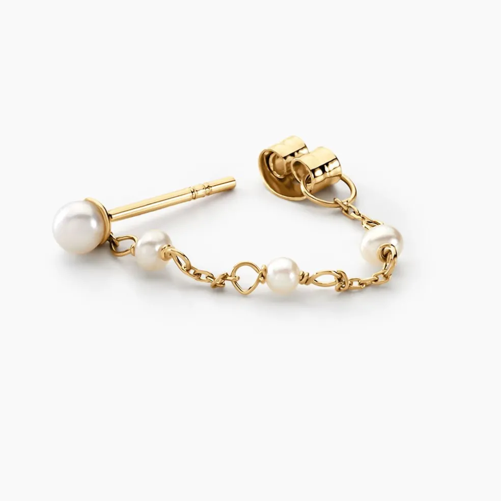 Boucles D'oreilles Pendantes Or Jaune Tiny Pearls Perle