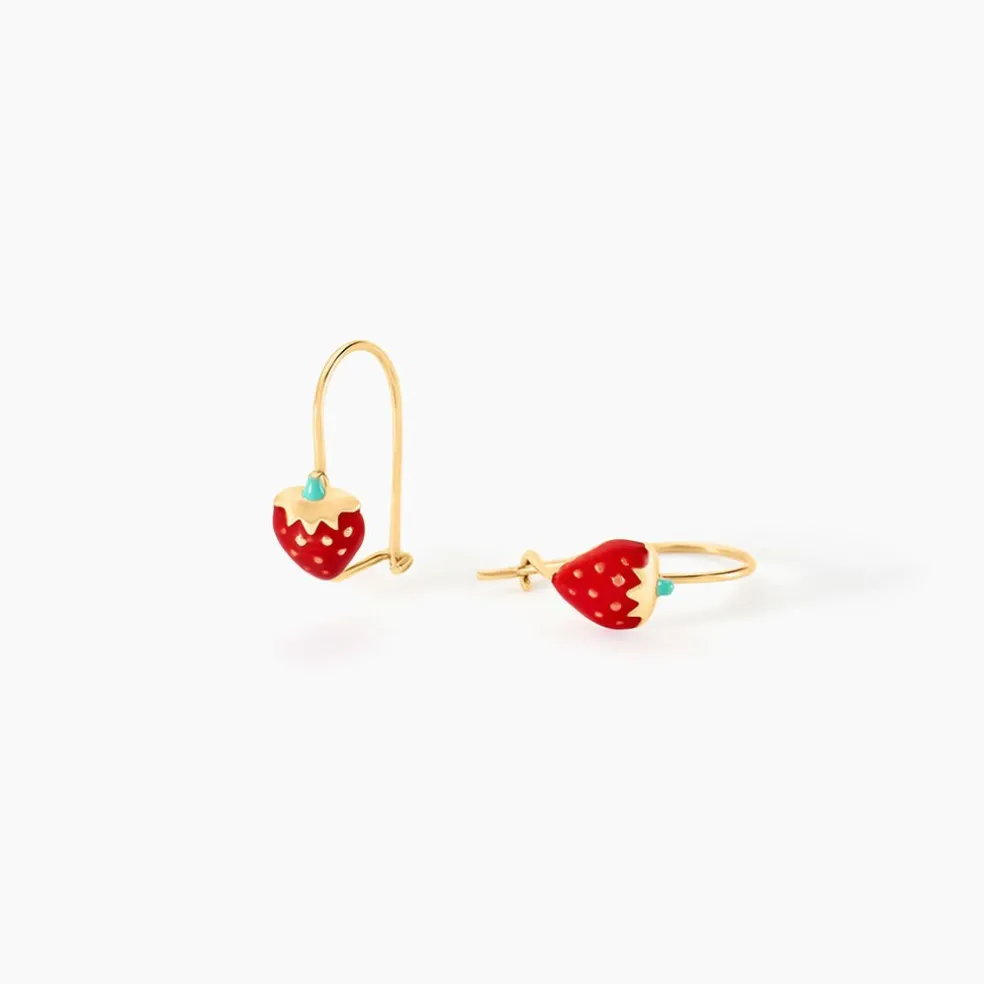 Boucles D'oreilles Pendantes Elizabetae Fraise Or Jaune