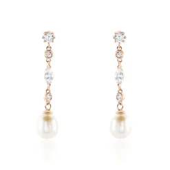 Boucles D'oreilles Pendantes Lynes Argent Rose Perle De Culture