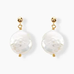 Boucles D'oreilles Pendantes Baroka Or Jaune Perle De Culture