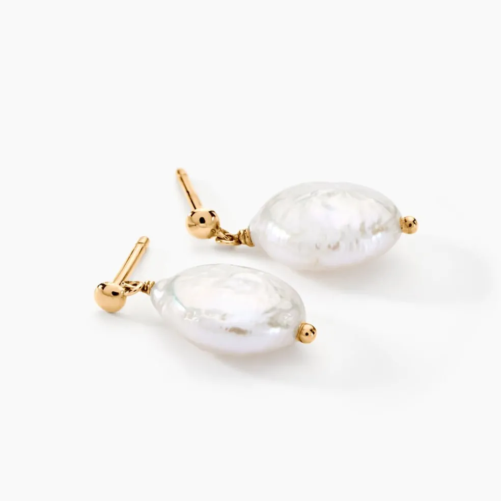 Boucles D'oreilles Pendantes Baroka Or Jaune Perle De Culture