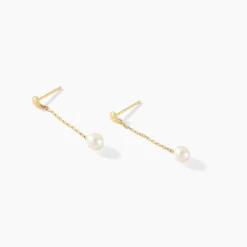 Boucles D'oreilles Pendantes Adriette Or Jaune Perle De Culture